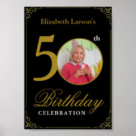 Poster Convite de Aniversário de 50 anos Preto e Dourado 