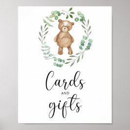 Poster convite de baby shower ursinho cartões e presentes