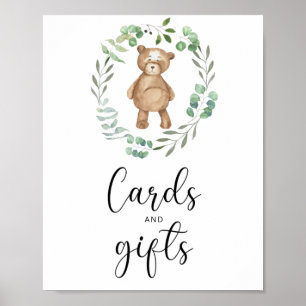 Poster convite de baby shower ursinho cartões e presentes
