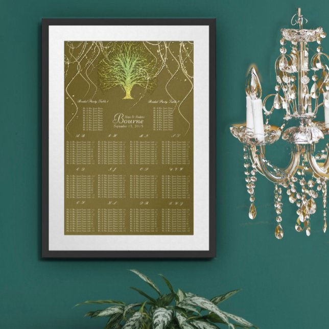 Póster Convite de Casamento Árvore Giratória Verde Dourad (Criador carregado)