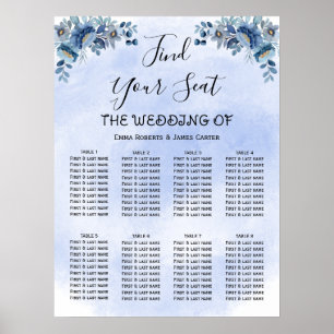 Poster Convite de Casamento Floral Azul Cadeira de Casame