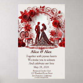 Poster ✨ Convite de Casamento Vermelho Decoração Chá de N