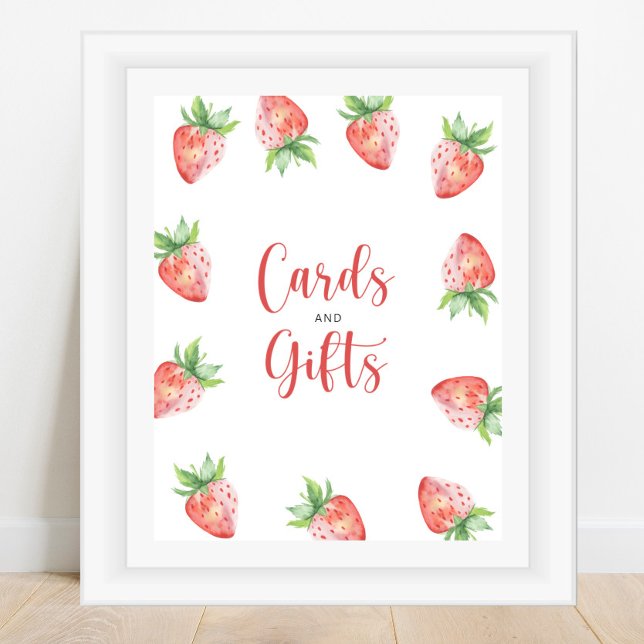 Poster Convite de chá de bebê com cartões de morango em a (Criador carregado)