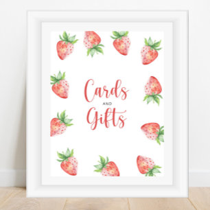 Poster Convite de chá de bebê com cartões de morango em a