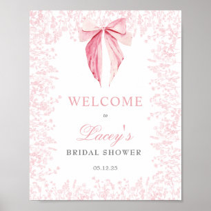 Poster convite de chá de bebê com laço rosa