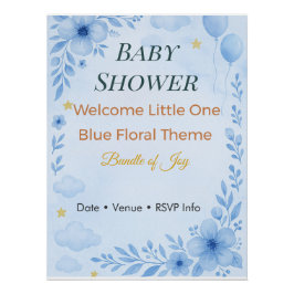 Póster Convite de Chá de Bebê Pacote de Alegria Azul Flor