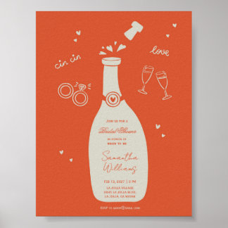 Poster Convite de Chuveiro Nupcial de Champanhe Desenhado