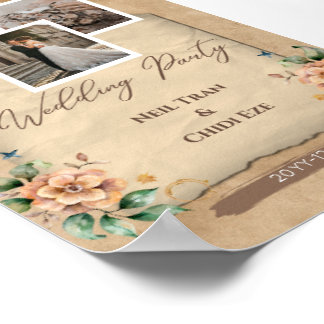 Poster Convite de festa de casamento floral bege