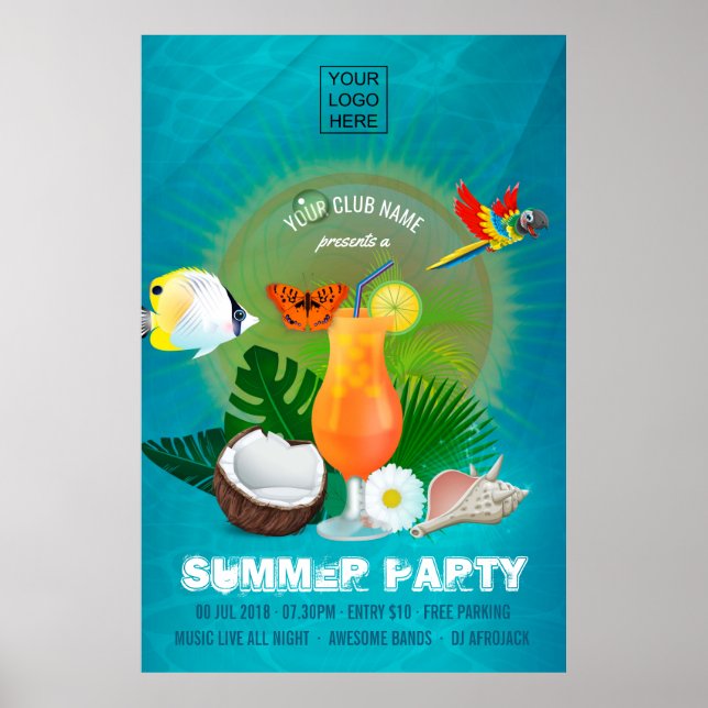Poster Convite de festas de Cocktail de Verão Clube/Corpo (Frente)