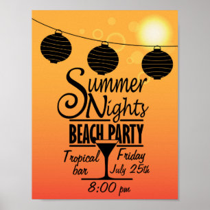 Poster Convite de festas de praia às noites de verão
