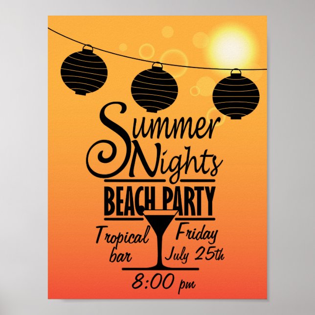 Poster Convite de festas de praia às noites de verão (Frente)