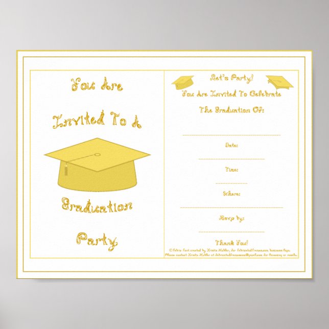 Poster Convite de Formatura com Boina Dourada para Imprim (Frente)