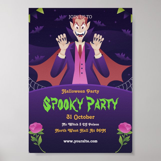 Poster Convite de Halloween Editável, Festa de Halloween (Frente)