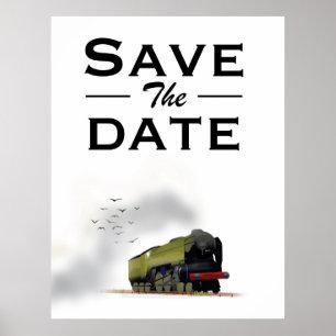 Poster Convite de Locomotiva vintage Salve a Data