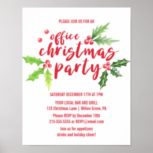 Poster Convite para a Festa de Natal da Watercolor Holly 