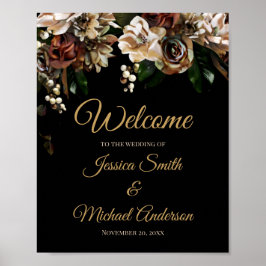 Poster Convite para Casamento Floral de Magnolia Dourada