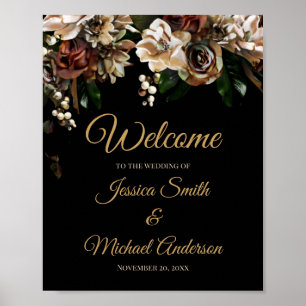 Poster Convite para Casamento Floral de Magnolia Dourada 