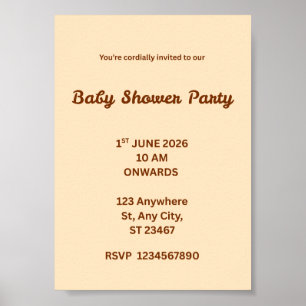 Poster Convite para festa de baby shower cor baunilha