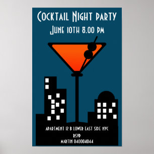 Poster Convite para Festa de Noite de Coquetel