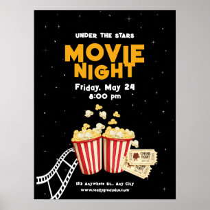 Poster Convite para Noite de Cinema, Festa de Aniversário