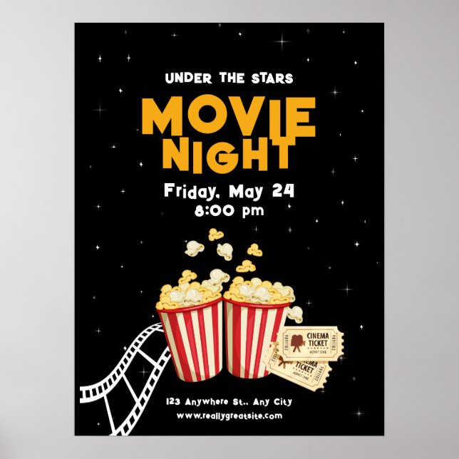 Poster Convite para Noite de Cinema, Festa de Aniversário (Frente)