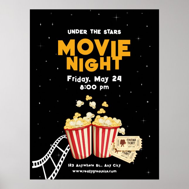 Poster Convite para Noite de Cinema, Festa de Aniversário (Frente)