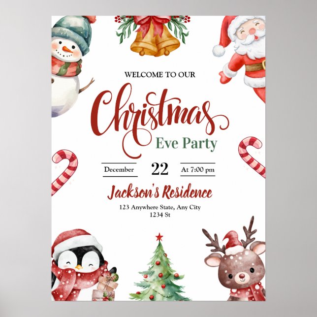 Poster Convite para o Jantar da Véspera de Natal, Festa d (Frente)