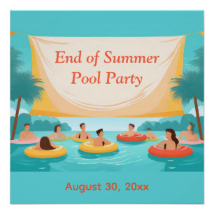 Póster Convite Personalizado para Festa de Piscina no Fim