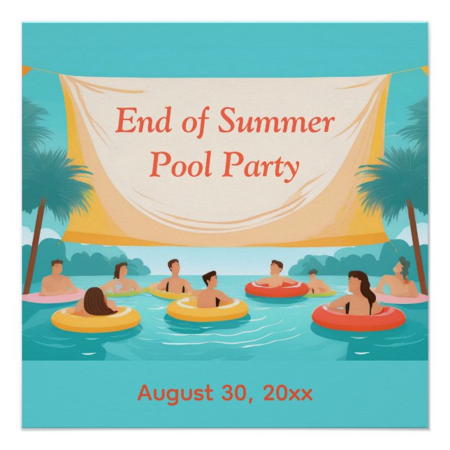 Póster Convite Personalizado para Festa de Piscina no Fim (Frente)