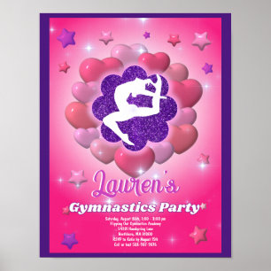 Poster Convite Rosa Roxo para Festa de Aniversário de Gin