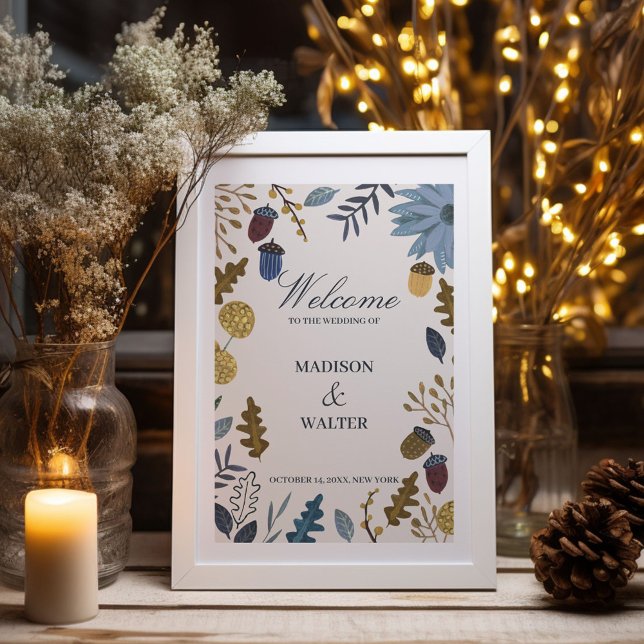 Poster Convite russo para casamento outono das folhas do  (Rustic autumn leaves fall wedding invitation poster)