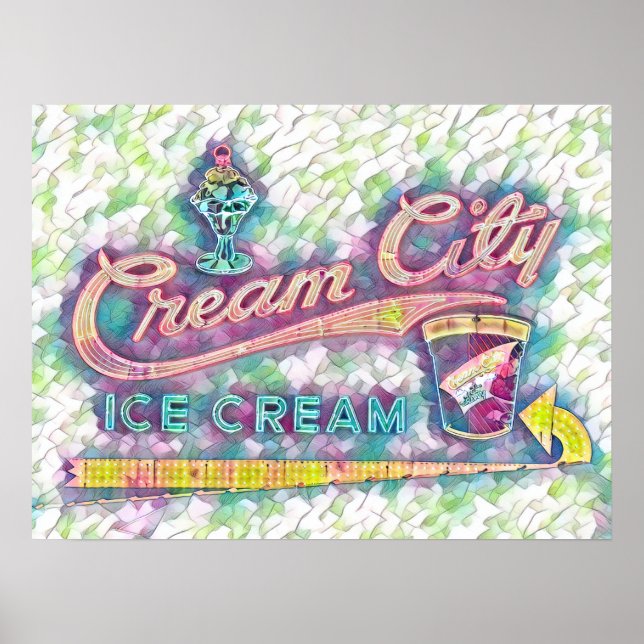 Poster Cookeville, TN Cream City Neon Sign Watercolor (Frente)