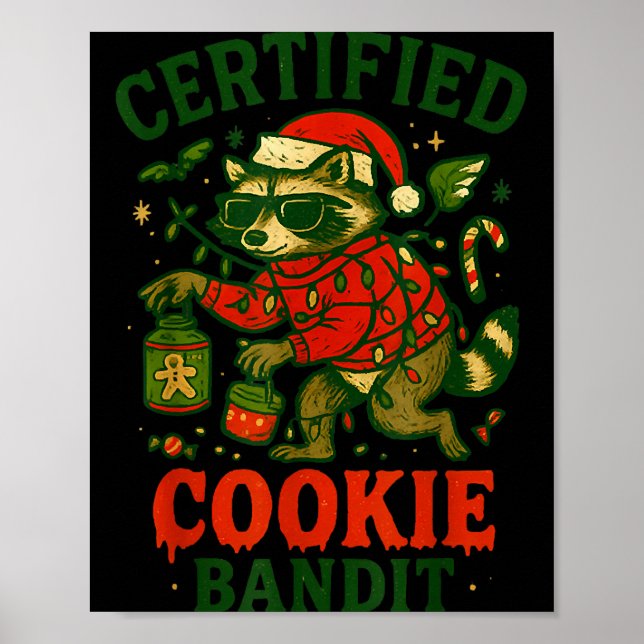 Poster Cookie Bandit Certificado, Luzes de Natal Engraçad (Frente)