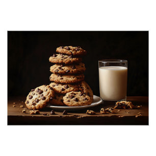 Póster Cookies Chip de Chocolate e Pintura de Leite