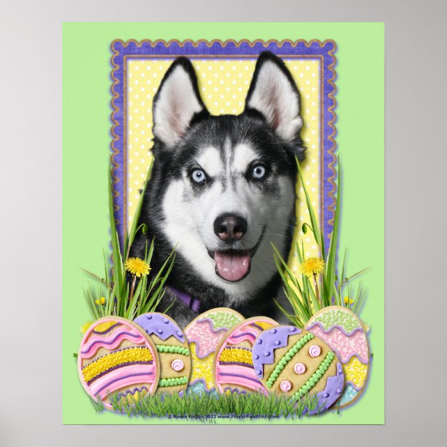 Poster Cookies de Ovos de Páscoa - Husky Siberiano (Frente)