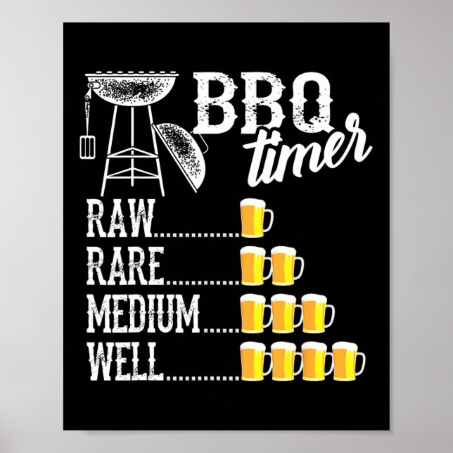 Poster Cool Bbq Timer Raw Rare Medium Well Funny Beer Dri (Frente)