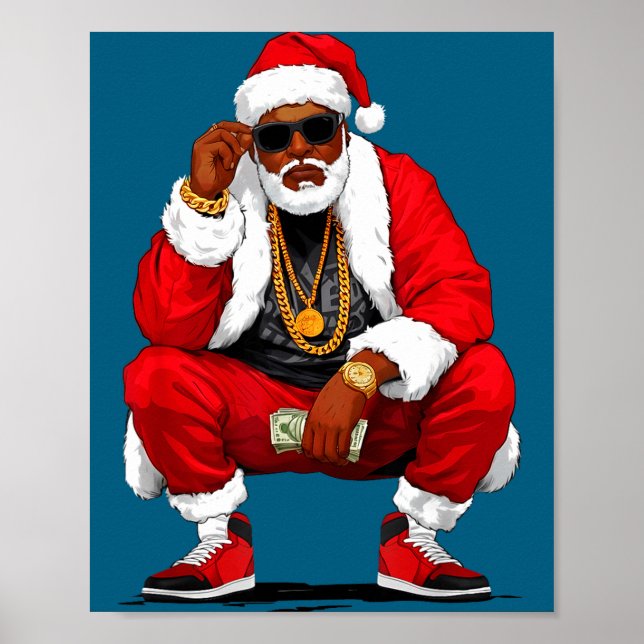 Poster Cool Black Man Santa Claus Christmas African Ameri (Frente)