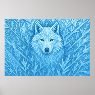 Poster Cool Blue Geometric Wolf Low Poly Abstract Wall Ar