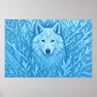 Poster Cool Blue Geometric Wolf Low Poly Abstract Wall Ar