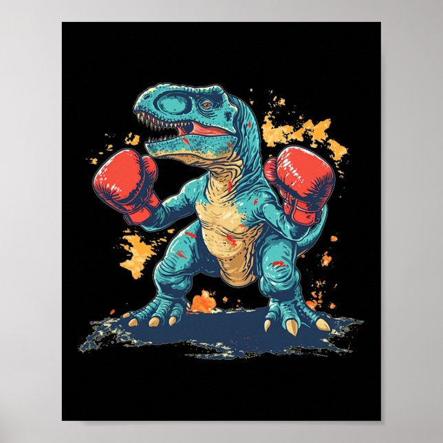Poster Cool Boxing Gloves With Dinosaur  (Frente)