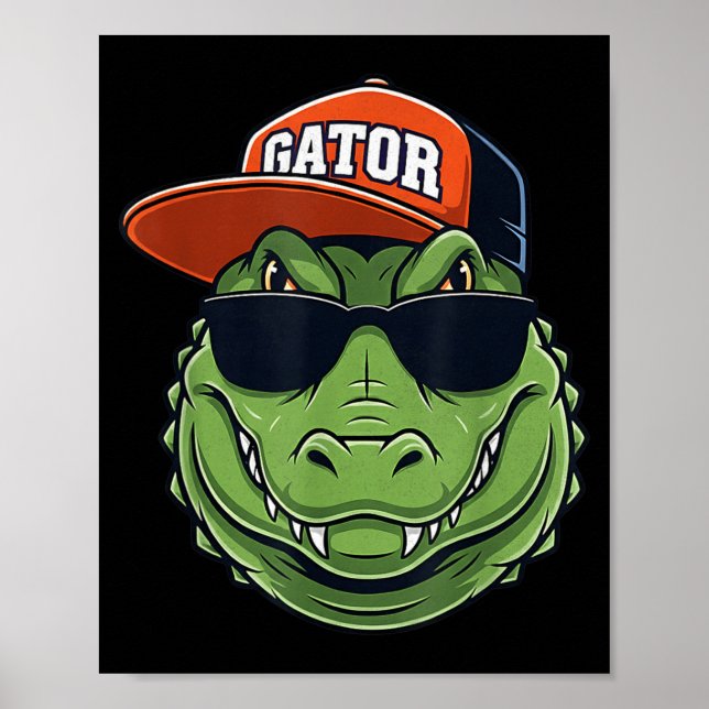 Poster Cool Crocodile Animal Gator Graphic With Cap And S (Frente)