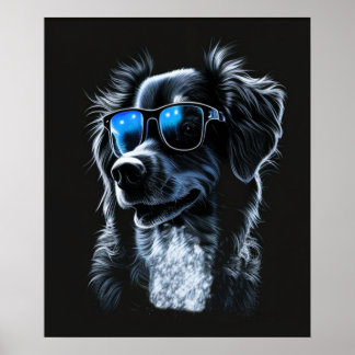 Poster cool dog wearing a pair of stylish sunglasses,
