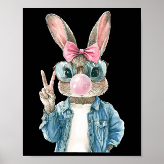 Poster Cool Easter Bunny Blow Bubble Gum Rabbit Egg Hunt 