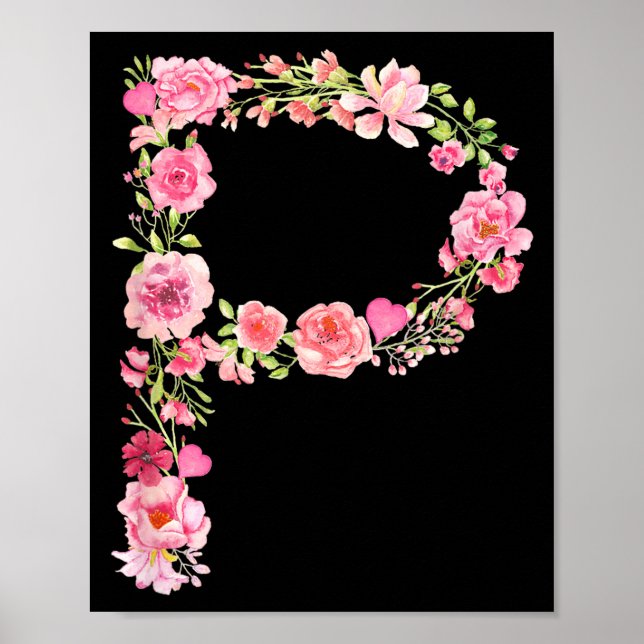 Poster Cool Initial Alphabet Monogram Flowers Floral Lett (Frente)