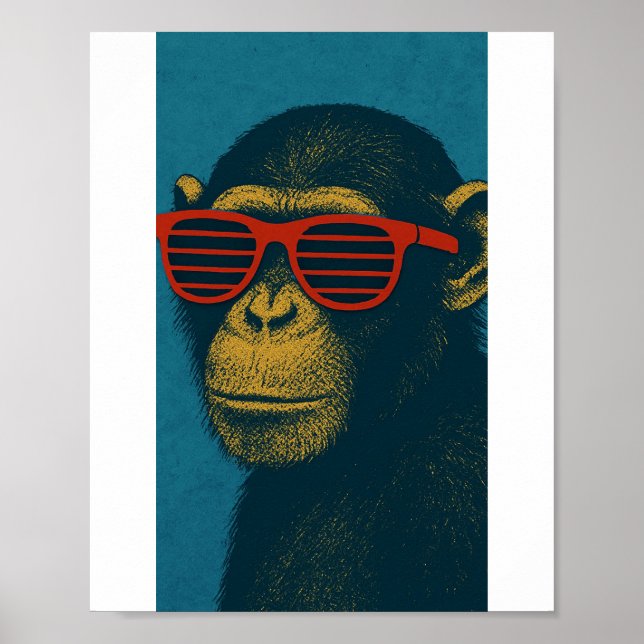 Poster Cool Monkey with Red Sunglasses (Frente)