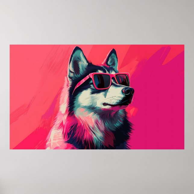 Poster Cool Siberian Husky dog with sunglasses (Frente)