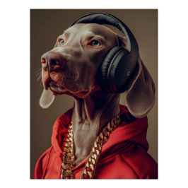 Póster Cool Weimaraner in Hoodie & Headphones | Hip Hop