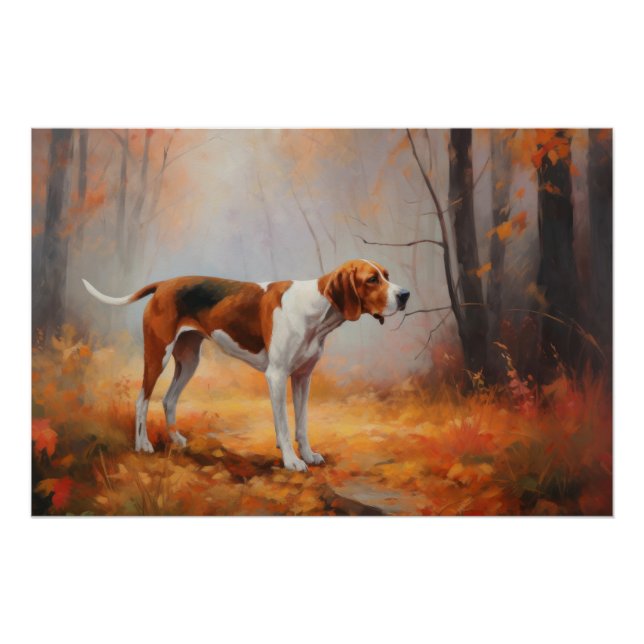 Póster Coonhound Walker Arvoreengo entre Folhas de Outono (Frente)