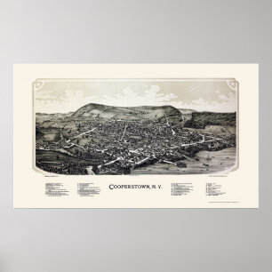 Poster Cooperstown, mapa panorâmico de NY - 1890