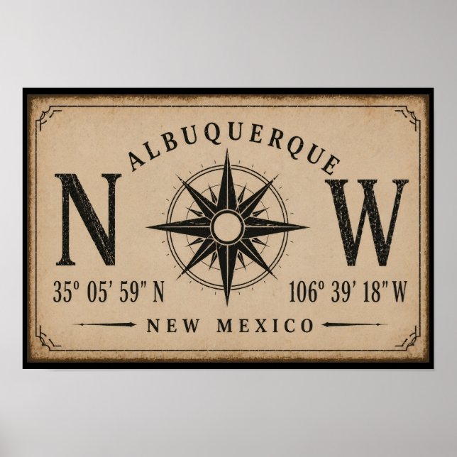 Poster Coordenadas Antigas de Albuquerque Novo México (Frente)
